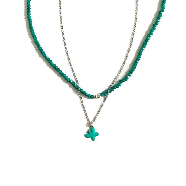 Collana cristalli con ciondolo farfalla